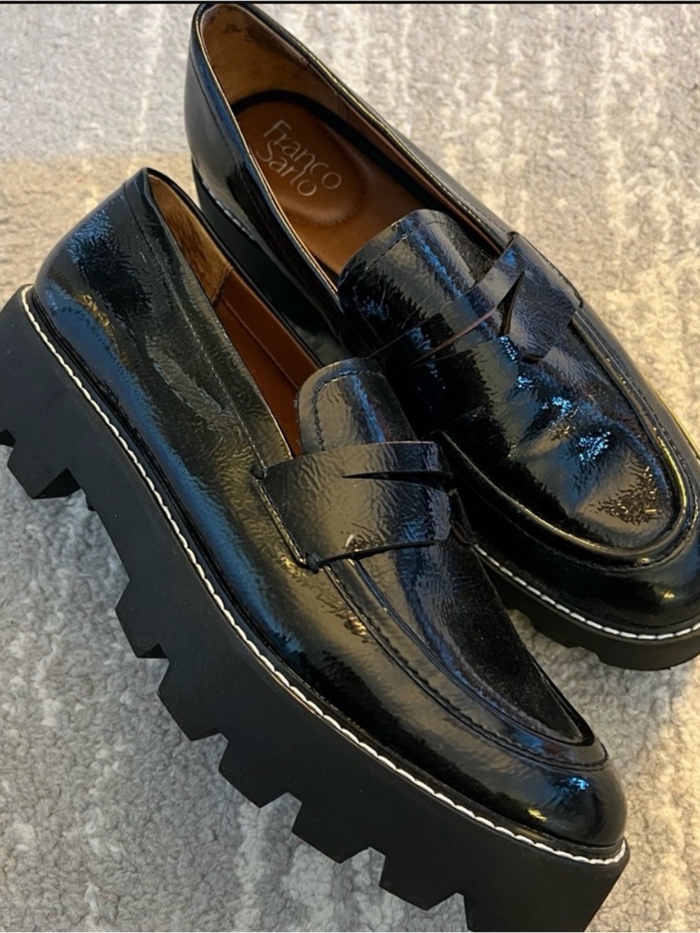 Franco Sarto Black Patent Penny Loafers